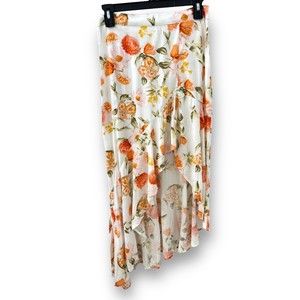 Forever 21 Women’s Skirt White Orange Floral Side Slit Asymmetrical Small